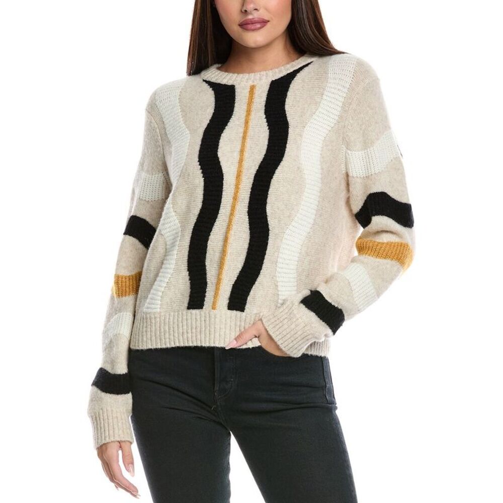 &Isla Womens  Joeanne Vertical Wave Wool-Blend Sweater, Beige